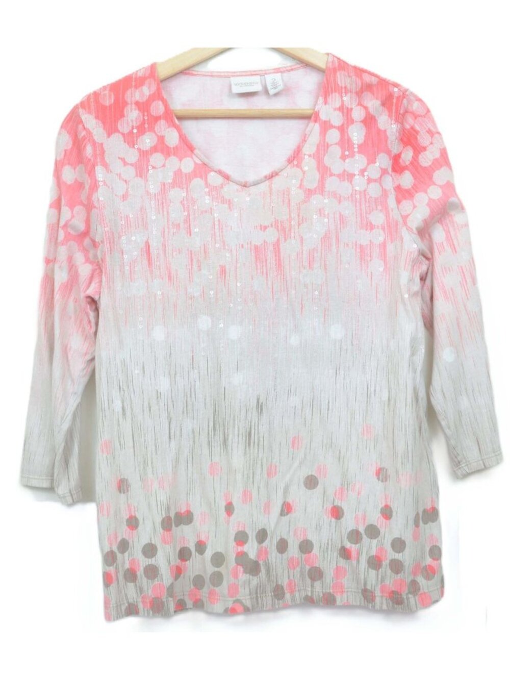 Weekends by Chico's Women's XL (2) Pink Ombre 3/4 Sleeve T-Shirt Romantic Blouse